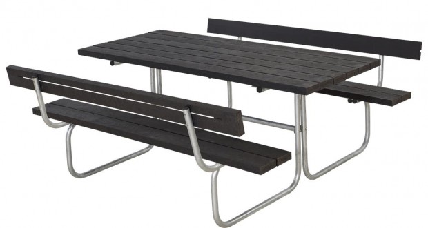 Picknicktafel Zwart Gerecycled Kunststof - Met 2 Rugleuningen 185872-25