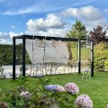 Moderne Pergola Hout Met Waslijnen en Gaaspanelen 179075-15