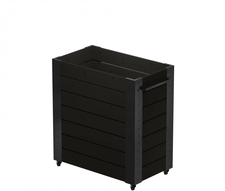 Zwarte Hoge Rechthoekige Bloembak Cubic Op Wielen 18341-15