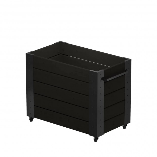 Zwarte Hoge Rechthoekige Plantenbak Cubic Op Wielen 18344-15