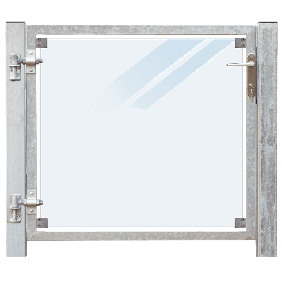 Glazen Tuinpoort Gehard Gelaagd Mat Glas 99 x 91 CM + 16 CM Stalen Palen Voor In Beton - Links Opgehangen 17663-1