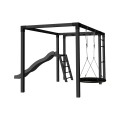 Zwart Houten Pergola 340 x 198 CM Met Nestschommel en Glijbaan 179089-15