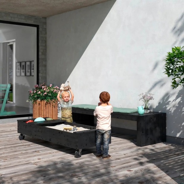 Houten Zandbak Op Wielen Met bank - 180 CM 18050-1