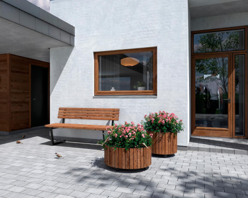 Ronde Houten Plantenbak Op Wielen