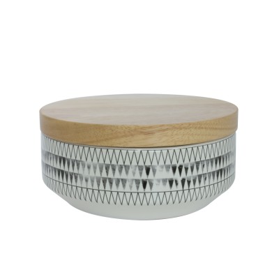 Trendyard Tak Design Voorraadpot Small Kuri Drizzle Wit Met Houten Deksel trendyard kopen in de aanbieding